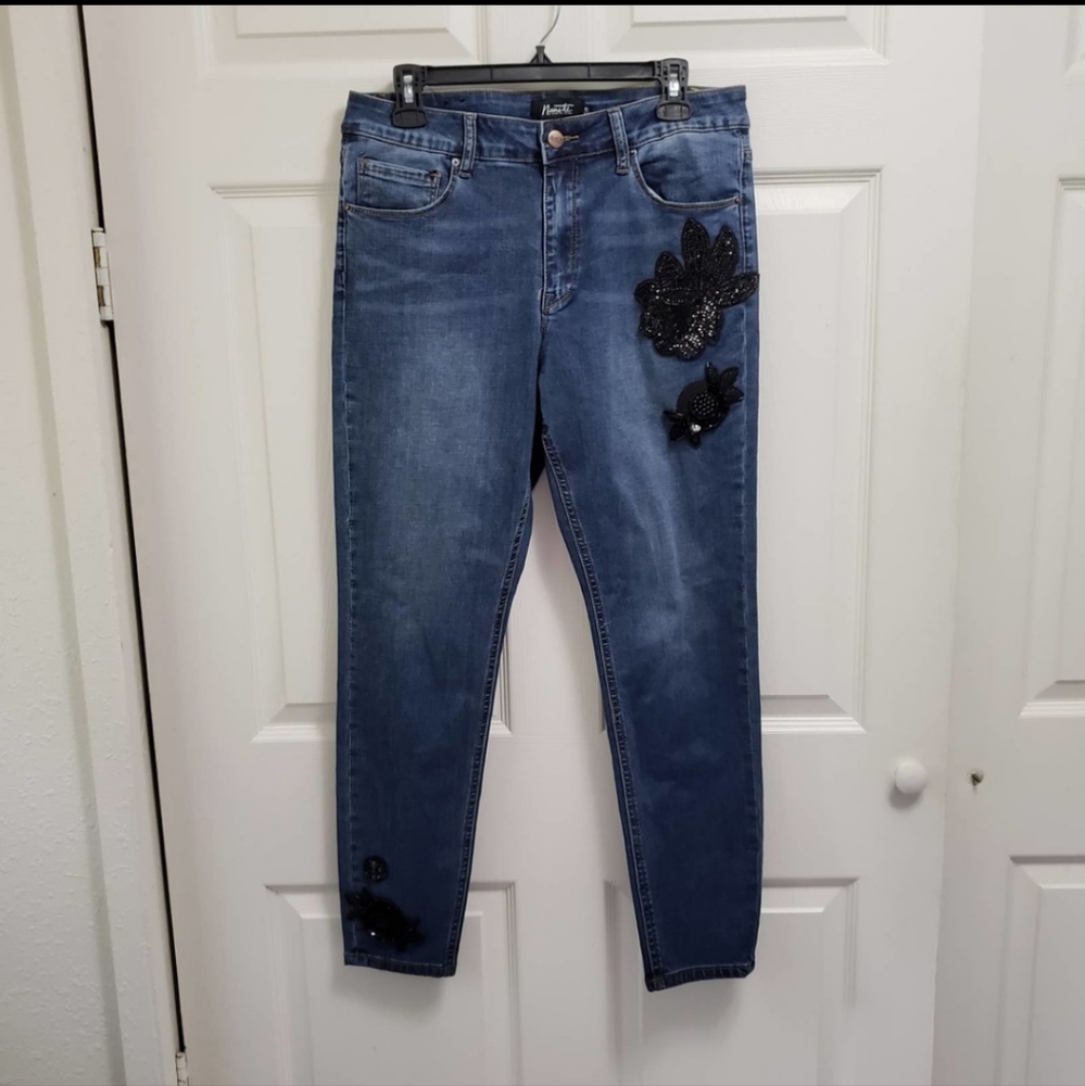 Nanette Lepore Hamilton Skinny Womens Floral Sequined Jeans sz. 10
